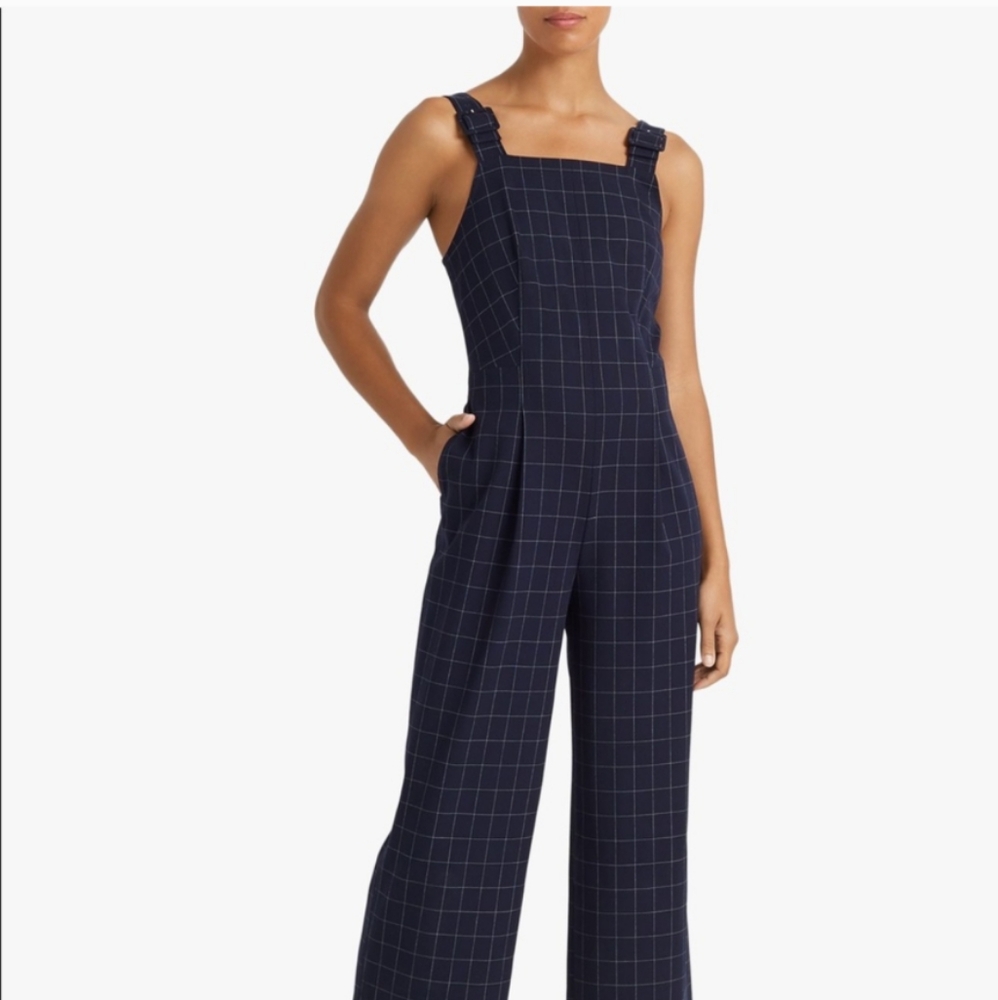 Club Monaco Windowpane Jumpsuit Overalls Navy White Like New Size 4